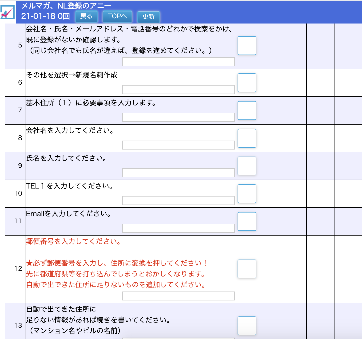 ポイントは色を変えて目立たせるチェックリスト